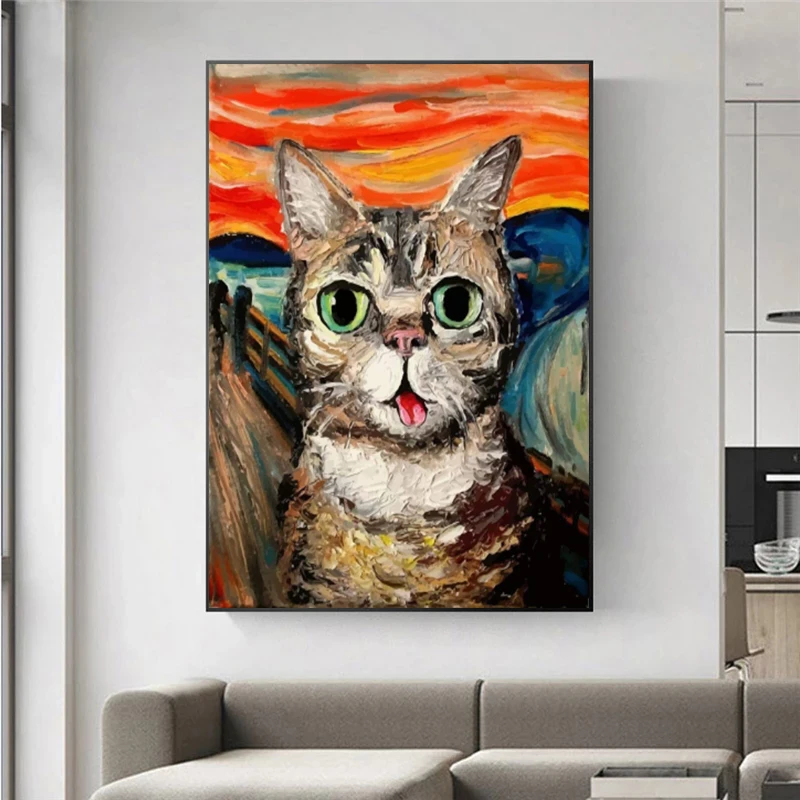 

The Scream Famous Paintings Fat Cat Art Canvas Paintings Posters and Prints Wall Art Pictures for Living Room Decor