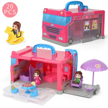 

20pcs/Set Cute DIY Assembly Handheld Storage Box Kid Girls Pretend Play Toy Children Simulation Tour Bus Storage Room toys Gift