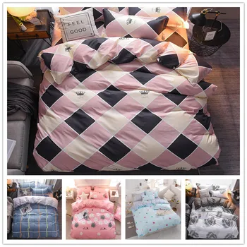 

Fashion High Quality bedding set Twin Full Queen Size Quilt Cover 2/3pcs with cute pink blue color of Bed Cover Suit