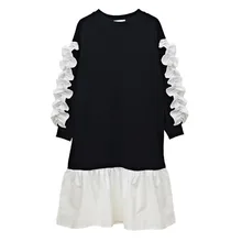 Новинка года; детская одежда для девочек-подростков с рукавами с оборками; Повседневная хлопковая одежда с длинными рукавами; сезон осень-зима; trumpetchildren