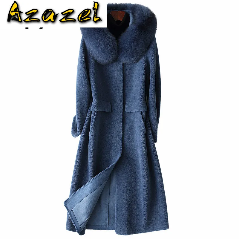 

Fox Fur Hooded Autumn Winter Wool Coat Clothes 2020 Korean Vintage Sheep Shearling Women Tops Abrigo Mujer HQ19-YFG9055C