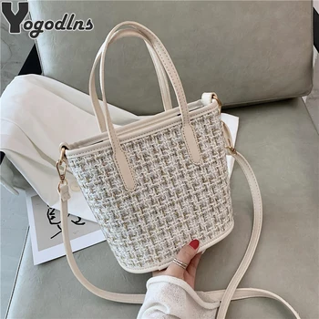

Fashion Women Crossbody Bag Portable Women's Bucket Bags Woolen Material Weave Design Tote Casual Large Capacity Ladies Handbag