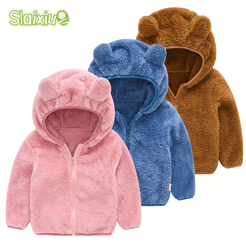 SLAIXIU, детские шерстяные зимние куртки для мальчиков, теплая верхняя одежда с капюшоном, пальто на молнии для маленьких девочек
