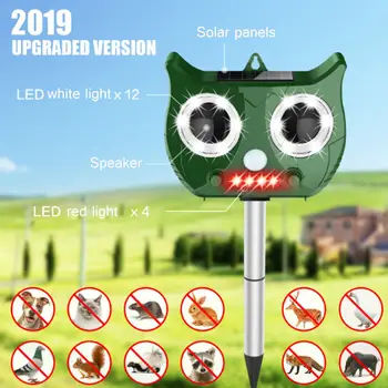 

2019 Solar Ultrasonic Animal Repeller Outdoor Waterproof Pest Repeller Scarer Deterrent Cat Dog Bird Dispeller