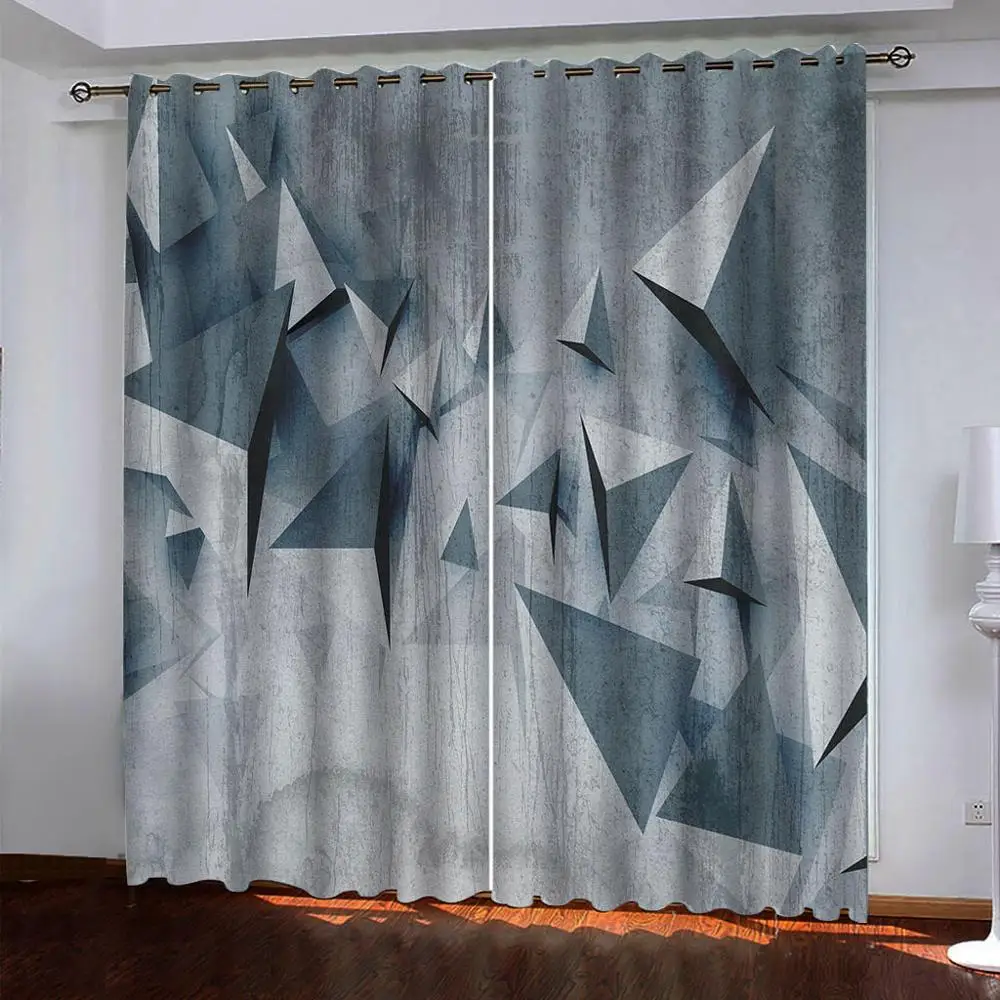 

grey blue brick curtains 3d stereoscopic curtain Customized 3d curtains thickened windshield geometric blackout curtains