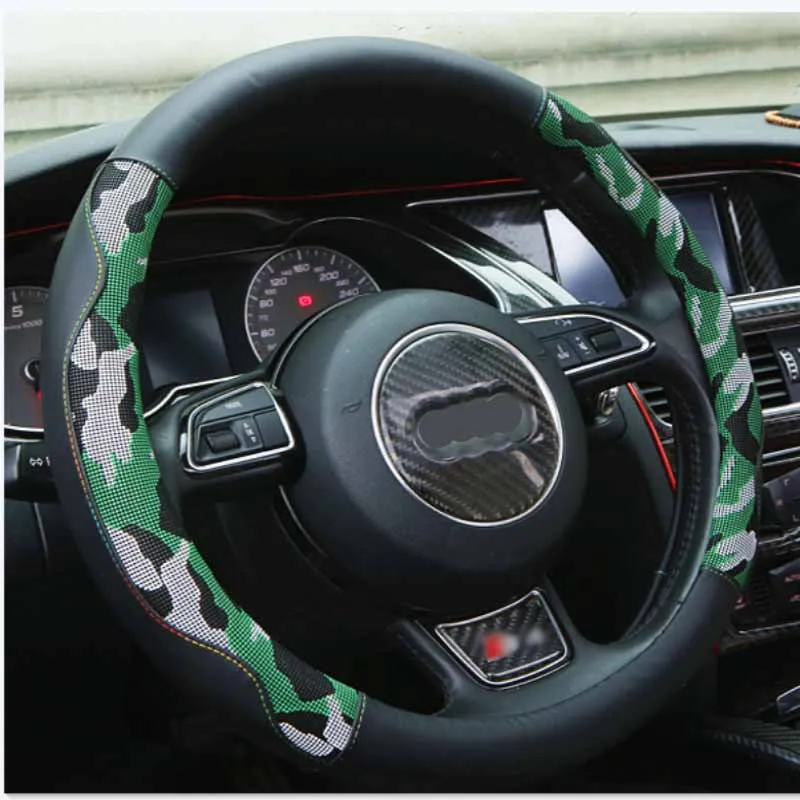 Чехол рулевого колеса автомобиля в камуфляжном армейском стиле для мальчиков, дизайн в зеленом цвете ледяной шелк кожаный чехол для руля Универсальный руль 37/38 см стайлинга автомобилей - Название цвета: Зеленый