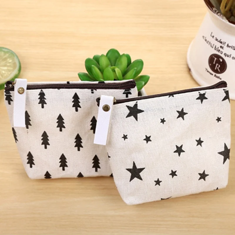 Simple Creative Canvas Coin Purses Dot Small Tree Star Sign Small Change Wallet Canvas Coin Purses Child Gift