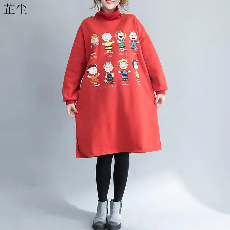 Большие размеры Kawaii толстовки и свитшоты с рисунком для женщин новые осенние зимние красные утепленные бархатные толстовки Harajuku Sudadera