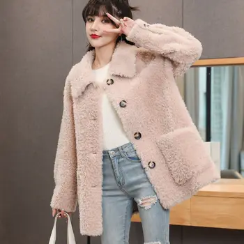 

Women 2020 Winter Real Fur Coat Jacket Female Natural Wool Fur Thick Warm Loose Outerwear Genuine Fur Casual Overcoat Cozy A13