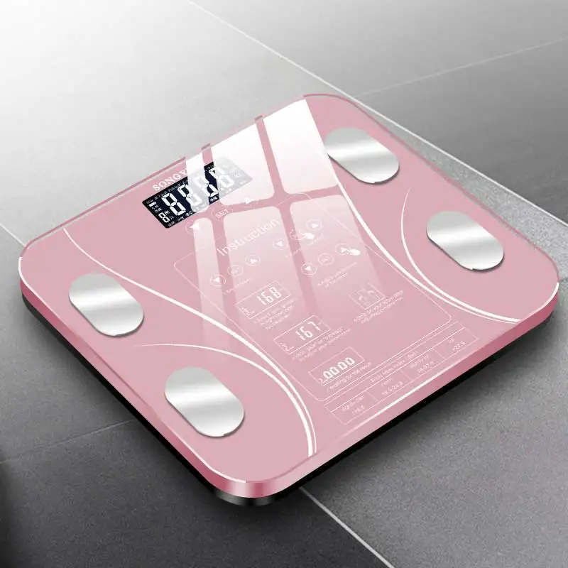 Bathroom Scale LED Electronic Digital Weight Scale Body Fat Smart Household Weighing Balance Connect Composition Weight Scale - Цвет: Розовый