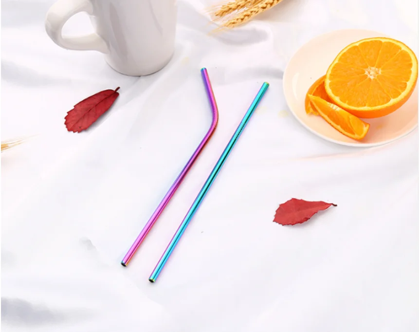 Разноцветные трубочки для питья из нержавеющей стали прямые и изогнутые