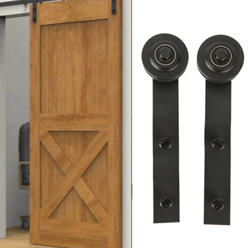 

2*Sliding Wheel Carbon Steel Sliding Barn Sliding Track Double Door Room Interior Rustic Track Roller Rail for home diy