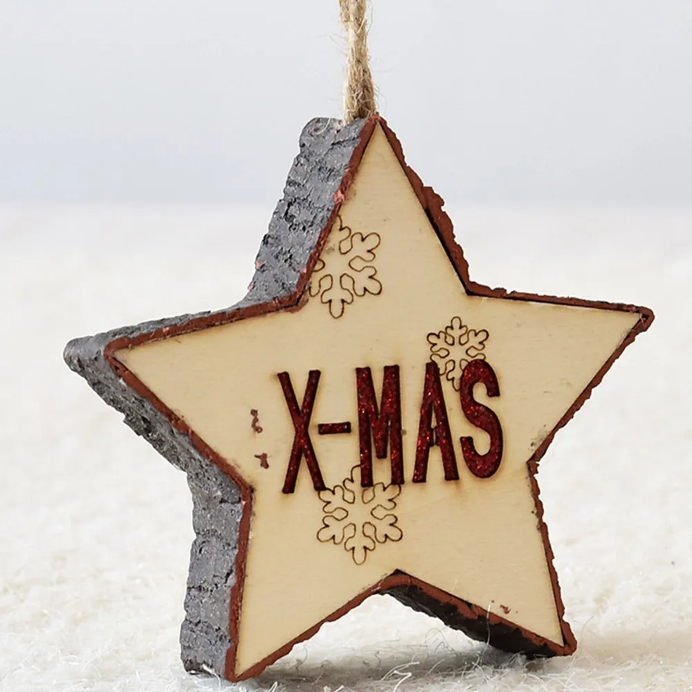 XMAS 12X3.5CM 1 шт. мини забавная Рождественская елка висячие украшения пятиконечная звезда рождественская подвеска круглой формы деревянный кулон домашний декор - Цвет: XMAS 12X3.5CM