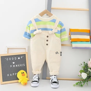 

HYLKIDHUOSE 2020 Toddler Infant Clothing Sets Spring Baby Boys Girls Stripe Tops Bib Pants Child Outdoor Casual Vacation Clothes