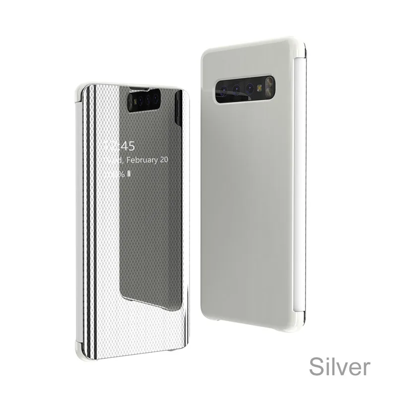 silver Ультратонкий зеркальный флип-чехол для samsung a50 a70 a10 a20E a30 a40 note 10 plus s10 5G s8 s9 plus smart view кожаный чехол fundas - Color: silver