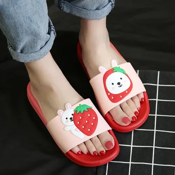 

Women Summer Slippers Slide Sandals Beach Slides Flip Flops Cartoon Fruits Strawberry Rubber Thick Soled Women Men Couple Shoes