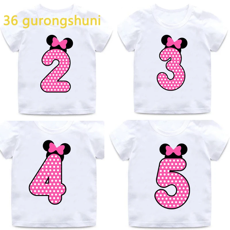 Cute pink style kids t shirt for boys t shirts children number 2 3 4 5 10 kawaii birthday girl t-shirts tops for girls clothes