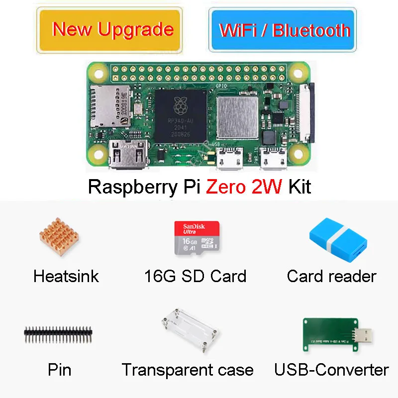 RPI PI0 2 W KIT, Dissipador, estojo