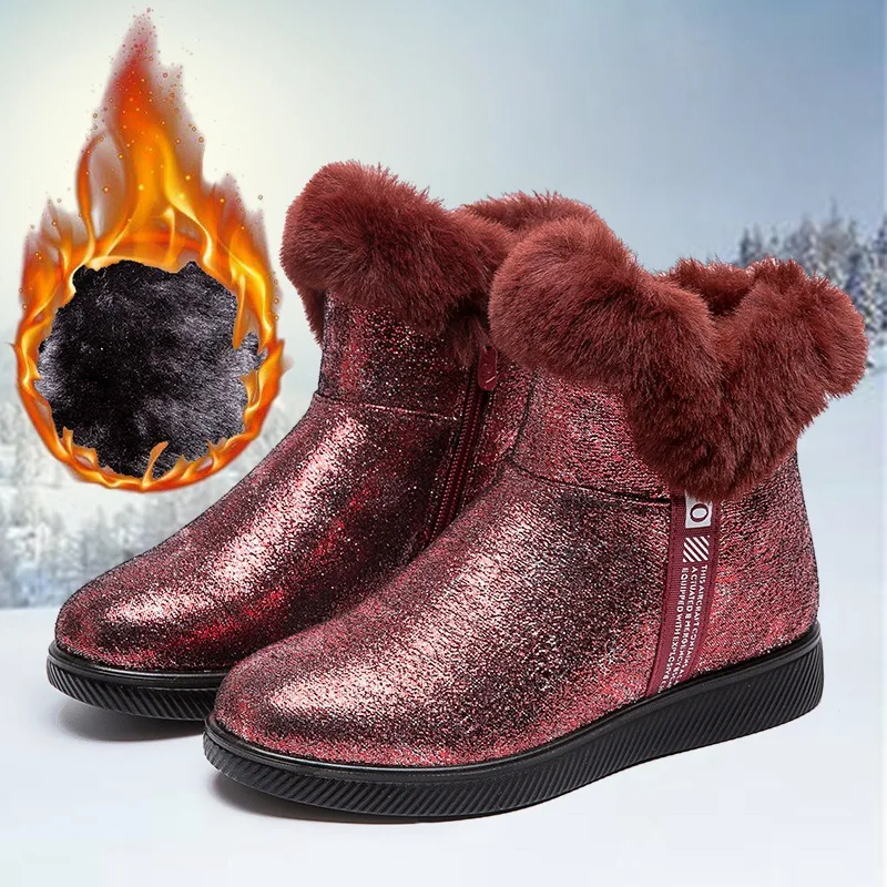 Female Snow Boots Winter Boots women flat waterproof Shoes Botas Mujer Botas femininas de inverno Black plus size Sequin