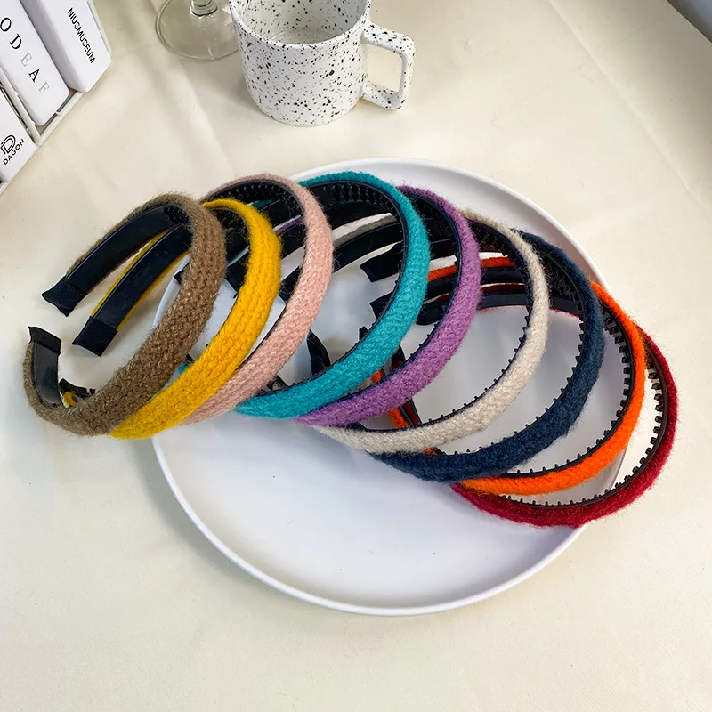 

Обруч для волос шерстяной однотонный в стиле ретро, Простые повязки на голову для мытья лица, головной убор для девушек и женщин, 2 шт., на осень и зиму