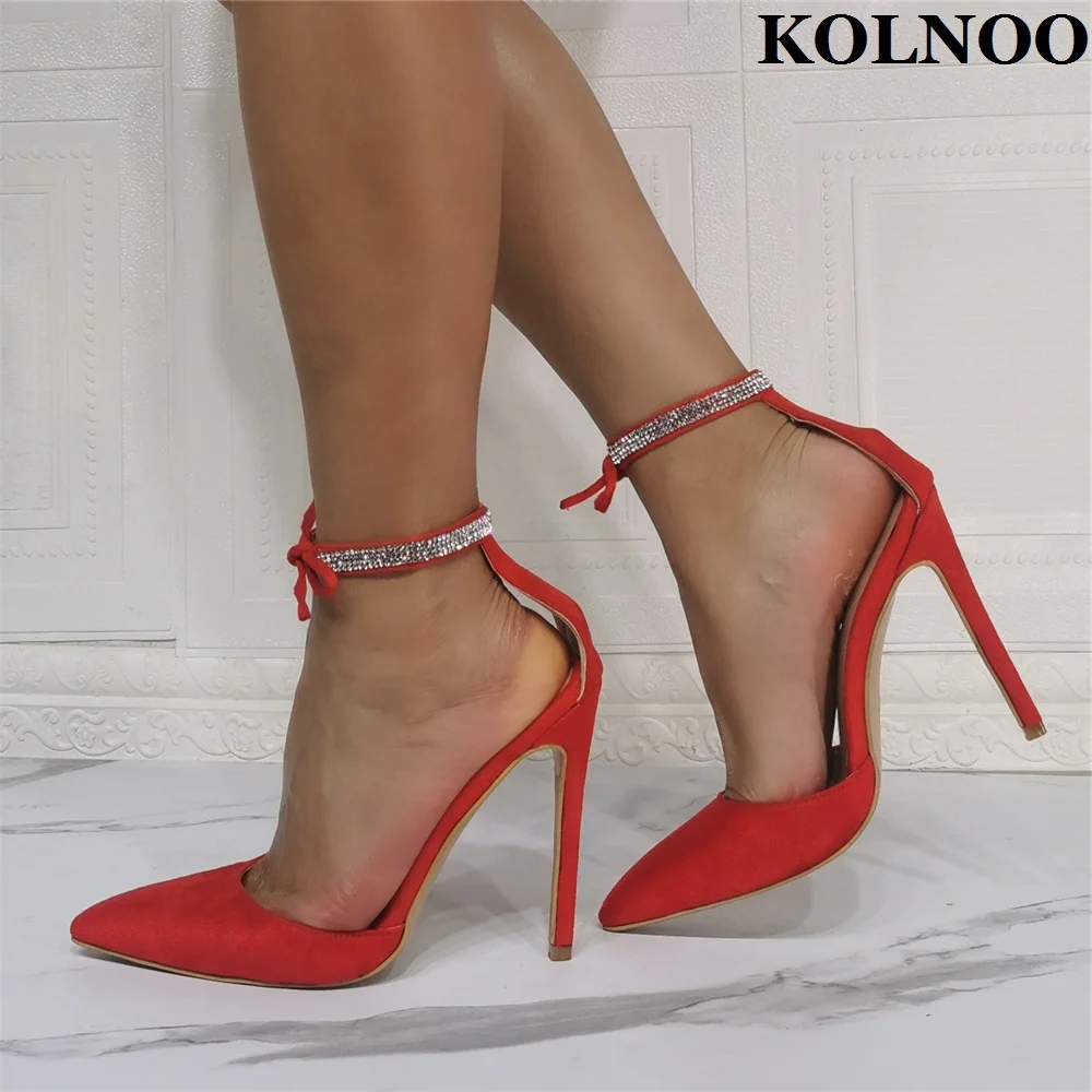 Kolnoo New Simple High Heeled Pumps Ankle Strap Real Pictures Daily Wear Evening Party Dress Shoes Big Size Fashion Court Shoes