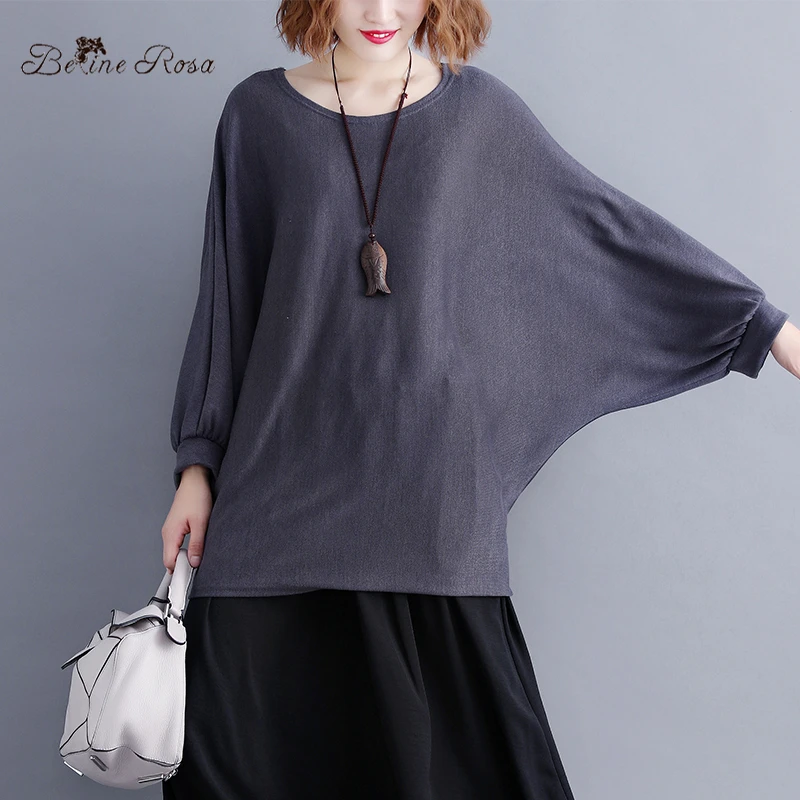 

BelineRosa 2019 Women's Autumn Tops and Shirts Batwing Sleeve Pure Color Simple Basic Clothes for Women HL000027