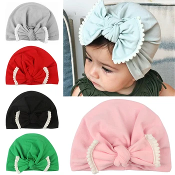 

Bow Lace Baby Girl Hat With Bowknot Candy Color Baby Turban Cap for Girls Elastic Infant Photography Props Accessories