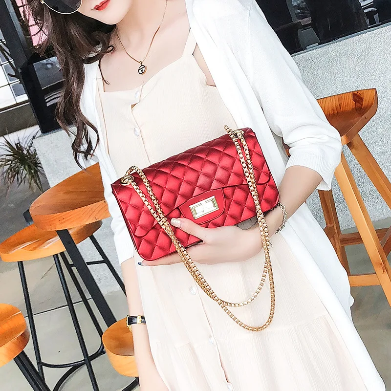 

2019 Korean-style New Style Matte Dull Polish Rhombus Gel Bag Mini Graceful Bag with Chain Crossbody Bag