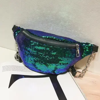 

New Fashion Women Bag Glitter Sequin Fanny Pack Leather Pouch Belt Waist Bum Bag Travel Sport Pocket Purse