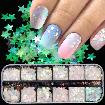 

1box Mermaid AB Nail Glitter Spangles Star Heart 3d Sequin Holographic Sparkling Powder Nail Art Decoration Paillette LAHW-1