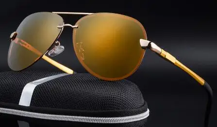 Gold Lens Поляризированне без оправы для вождения солнцезащитные очки Meatl Frame Blue Mirror UV400 Солнцезащитные очки для мужчин с коробкой - Цвет линз: Gold Lens
