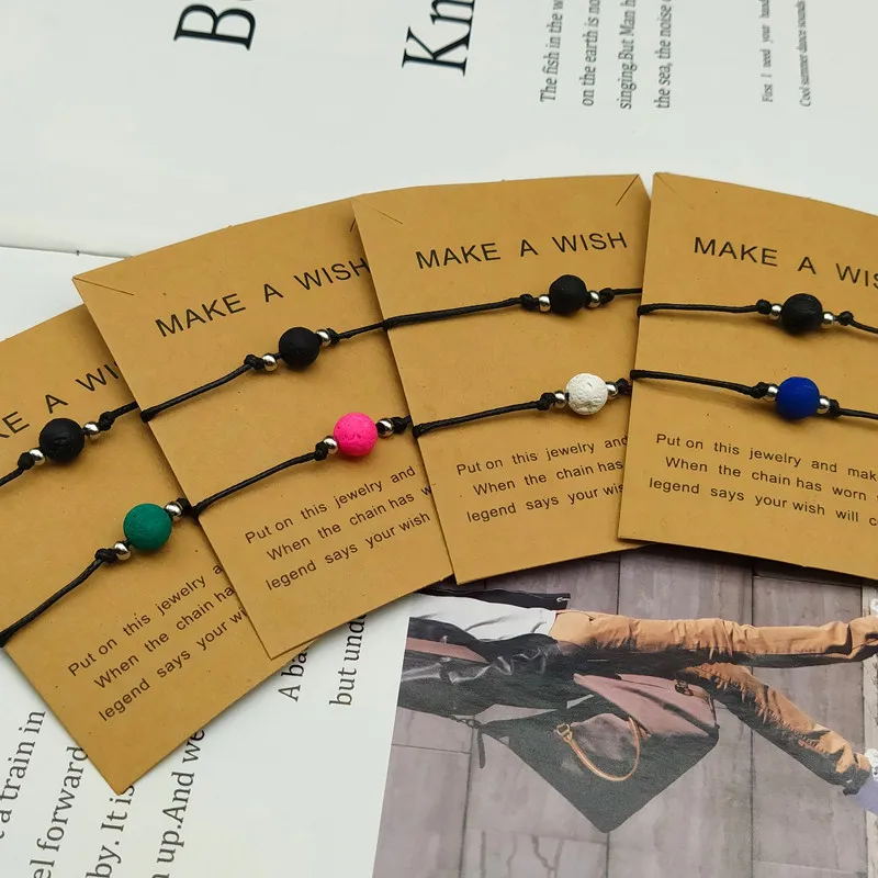 2 шт./компл. цветной лавовый камень натуральный браслет из бусин черная нить