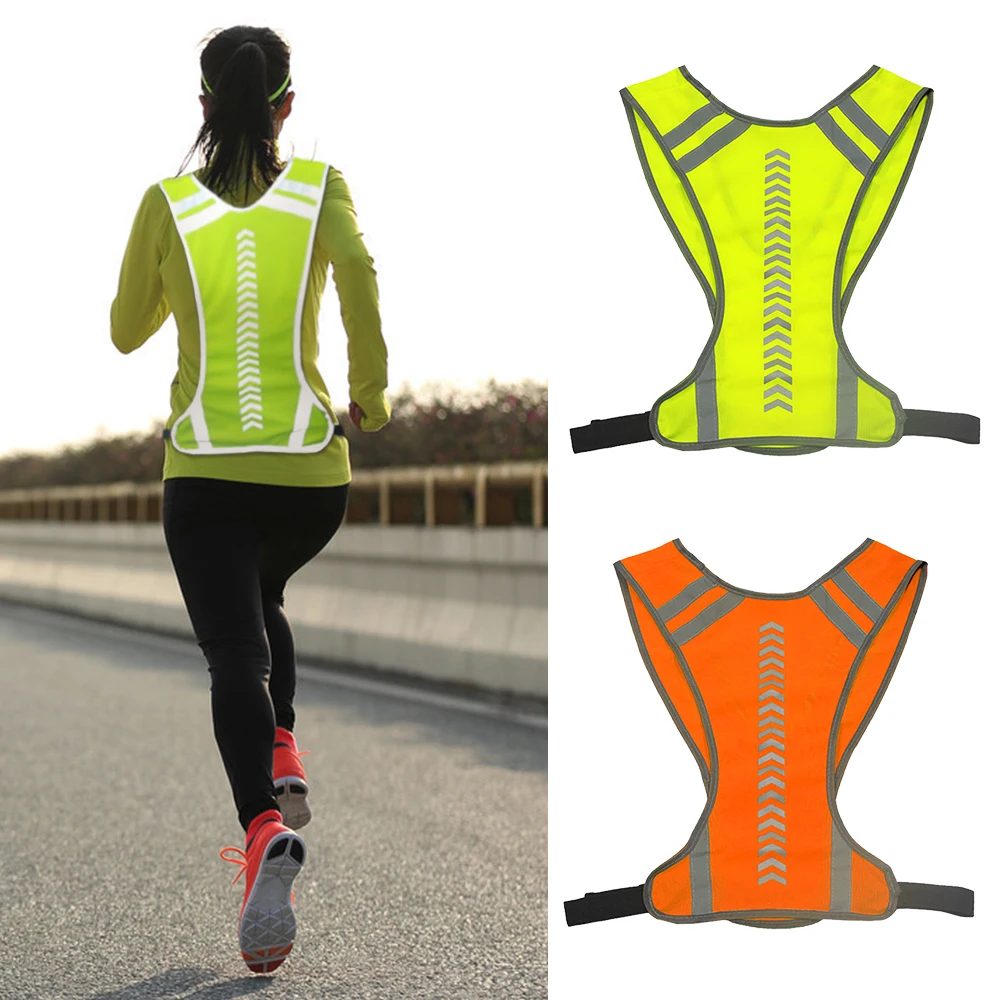 Chaleco reflectante con hebilla ajustable, diseño de flechas con bolsillo interior, Reflector indicador, chaqueta, para correr, trotar, ciclismo