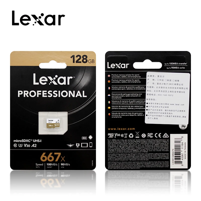 Lexar профессиональная карта памяти до 100 МБ/с. микро SD карты 667x C10 256 ГБ TF карта 128 ГБ Бесплатный адаптер для беспилотная спортивная видеокамера
