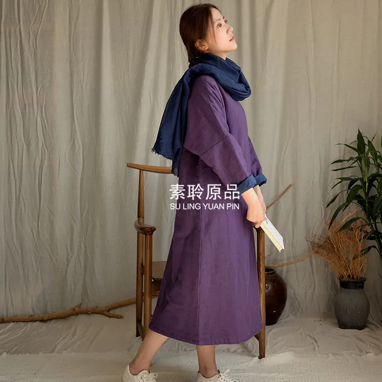 

Cotton Coat WOMEN'S Dress Winter New Style Ramie Padded Origional WOMEN'S Dress National Wind Thick V-neck Cotton-padded Clothes