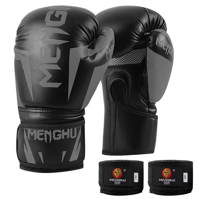 Gants de boxe Muay Thai avec sangles de soutien du poignet, mitaines de  sport réglables, sac