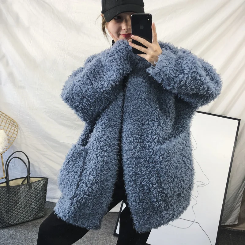 

Autumn Winter Curl Wool Coat Women Real Fur Jacket Casual Korean Oversize Coats and Jackets Women Abrigo Mujer YY416 KJ2510