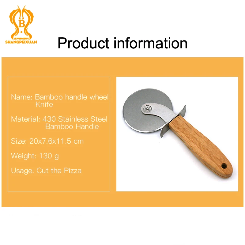 SHANGPEIXUAN Pizza Wheel Cutter Rotating Pizza Slicer Cutter Stainless Steel Wheel Knife With Non-Slip Wooden Handle
