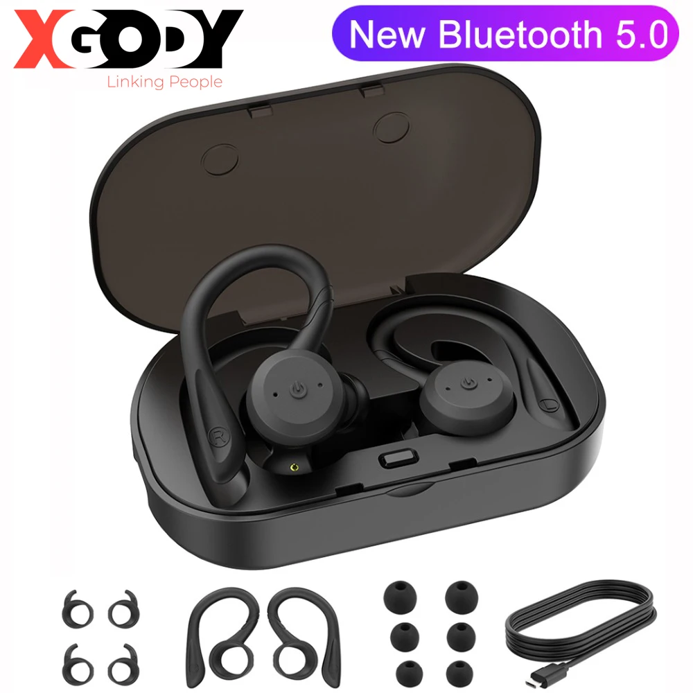 XGODY Bluetooth 5.0 Kopfhörer Sports Ohrhörer im Ohr Stereo Waterproof Headsets 