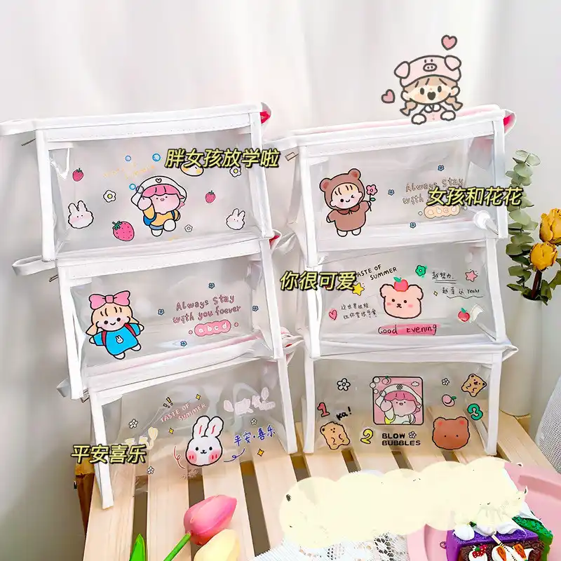 かわいい漫画透明化粧ウォッシュバッグトラベル収納袋ポータブル防水家庭の台所収納 バッグ バスケット Aliexpress