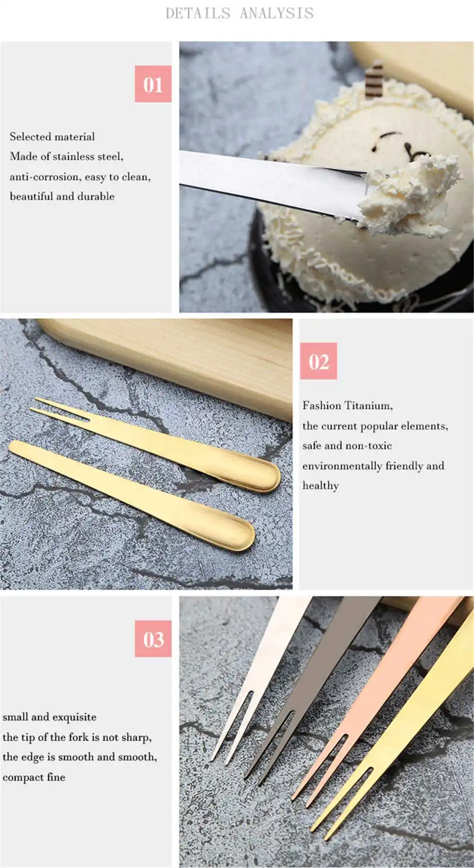 5 Pcs Creative Stainless Steel Fruits Fork Spoon Multifunction Electroplate Golden Spoon Dessert Fruits Cark Fork Kichen Bento