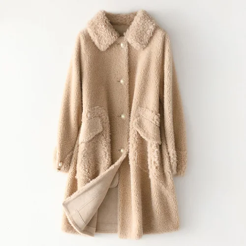 Yellow Real Fur Coat Female Winter Long Jacket Women Clothes Korean Ladies Sheep Shearing Coats Wool Jackets Top Hiver 518048 - Цвет: Yellow