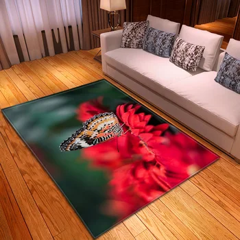 

New 3D Butterfly Carpet Cartoon Child Bedroom Area Rug Kids Room Play Mat Soft Flannel Memory Foam Large Carpets for Living Room