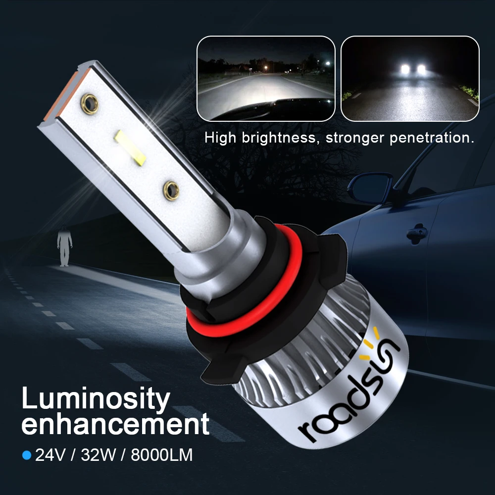Roadsun H4 H7 H1 светодиоды с чипом CSP светодиодный фары для H8 H9 H11 12V 9005 9006 72W фары для 12000LM мини Размеры Автомобильный светодиодный светильник 6000K светодиодный помощи при парковке
