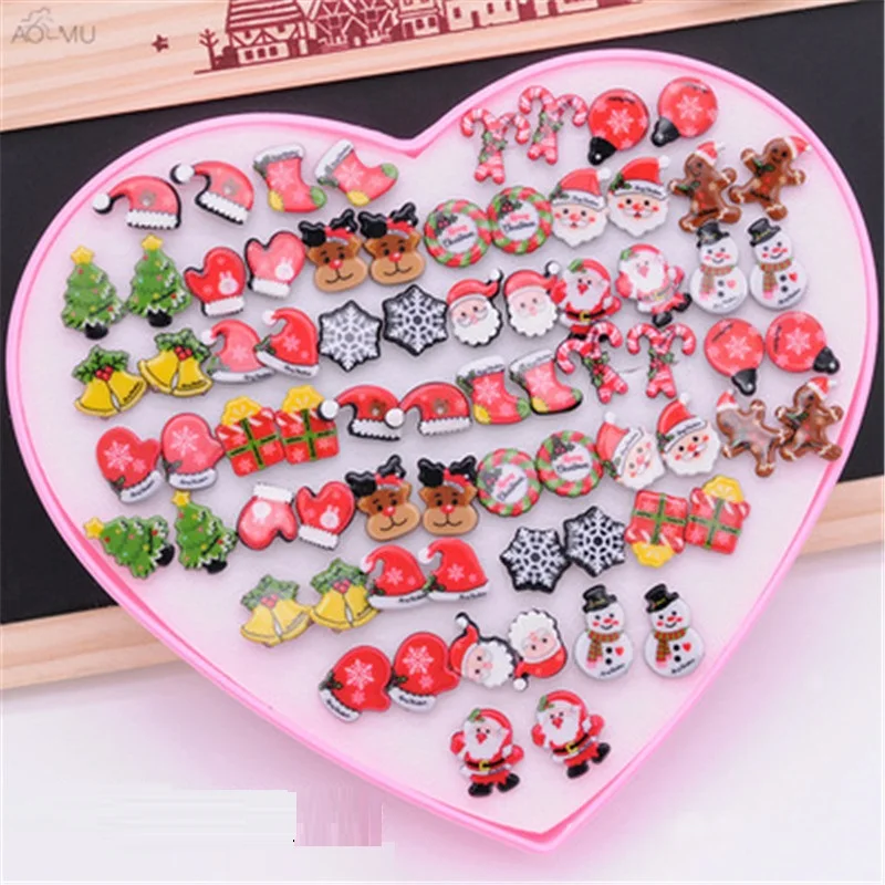 

AOMU Multicolor Christma 36 Pairs Cartoon Hypoallergenic Plastic Stud Earrings Set For Women Girl Wedding Birthday Gifts Jewelry