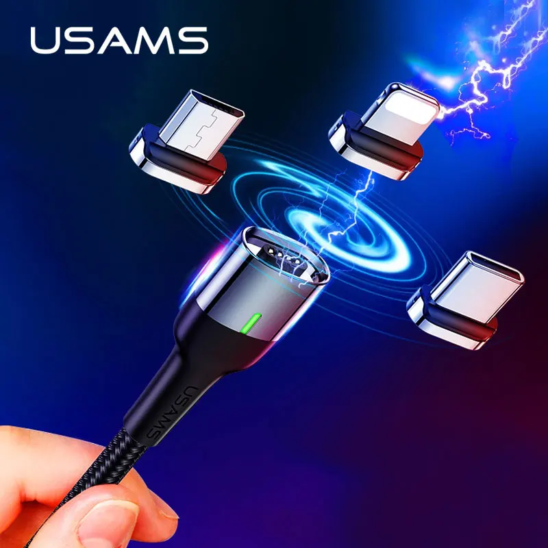 USAMS type C Магнитный Micro usb кабель 3A кабель для быстрой зарядки для iPhone samsung магнитное зарядное устройство microusb Магнит USB C кабель