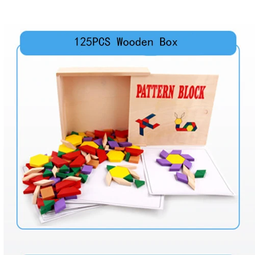 125PCS Wooden Box 125 шт деревянная настольная игра-головоломка, набор красочных детских обучающих игрушек Монтессори для детей, обучающая развивающая игрушка M062 - Цвет: 125PCS Wooden Box