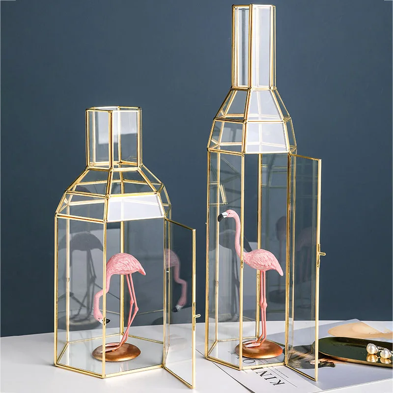 Роскошная латунная стеклянная ваза с золотым ободком украшение для гостиной