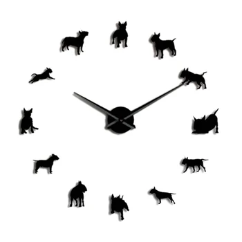 

Bull Terrier Dog Wall Art Diy Large Wall Clock Dog Breed Pug Big Needle Clock Watch Pet Shop Decor Gift for Bull Terrier Lovers