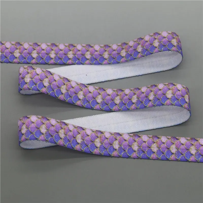 DHK 5/8 ''5 ярдов с принтом рыбы складывающийся эластичный враг стрейч-лента бант для волос головной убор оголовье DIY OEM E1718